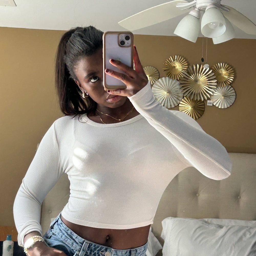 Forever 21 White Ribbed Crop Top